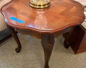 Solid wood end table 25” round x 21 high $75