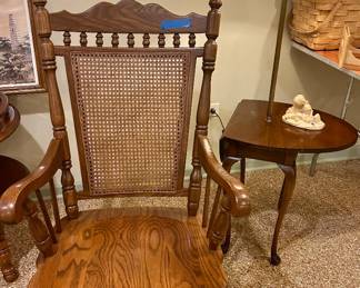 Solid wood wicker back rocking chair 25w x 28s x 16” floor to seat $85