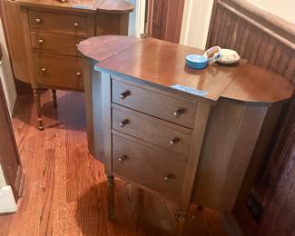 Martha Washington sewing Cabinets with flip top sides. Lighter wood  cabinet $60; 28w x 14”d x 28”h Dark wood cabinet Sold