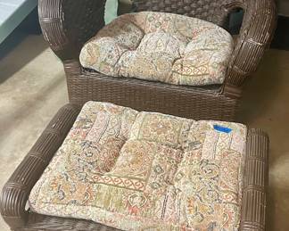 Outdoor arm chair with Cushion $50; foot bench with cushion