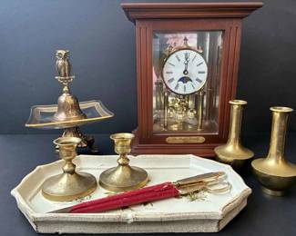 BE266Mantle Clock, Brass Candlestick Holders More