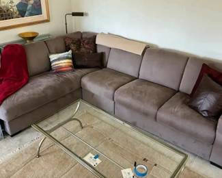 BE230L Shaped Couch, Couch Table, Decor,  Brass Lighting