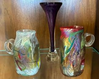 BE198Handblown Art Glass Pitchers  Vase