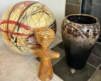 BE275Abstract Painted Metal Ball, Vase  Clay Sculpture