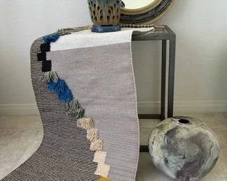 BE223Artisan Ceramic Pot, Mirror  Woven Wall Hanging End Table