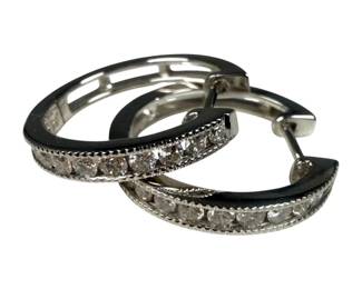 14kt White Gold Diamond Hoop Earrings