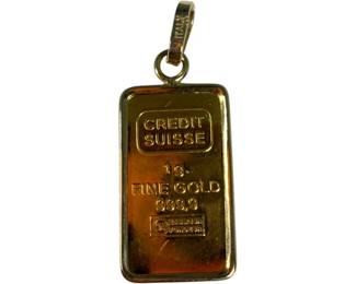1 Gram pt999 Credit Suisse Gold Bar Pendant