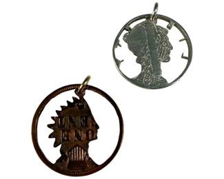 Mercury Dime and Indian Head Cent Carved Pendants