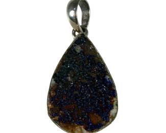 Large Sterling Silver Lapis Lazuli Druzy Pendant