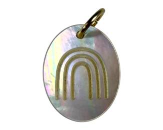 14kt Yellow Gold Carved Mother of Pearl Rainbow Pendant