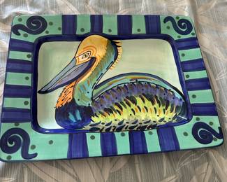 Dave Wittinann original signed pottery tray 18" x 14" with stand; $55