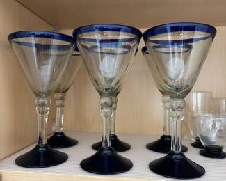 Set of 6 blue rimmed glasses; $40