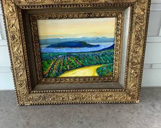 Remy Champt original acrylic painting in antique frame; 17" w x 14.5" t; $395