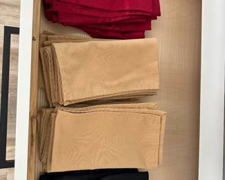 Cloth napkins: 2 blue, 2 black, 12 gold, 6 red; $10 all