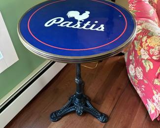 Pastis table with wrought iron base; 20" round x 29" t; $150