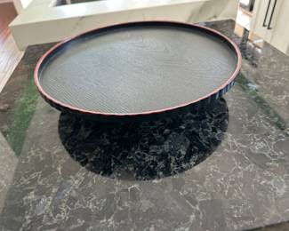 Plastic lazy Susan tray; navy with orange trim; 14" round; $10