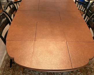 Vintage Hitchcock Drop Leaf Dining Table w/ Eight Chairs and Custom Table Pad