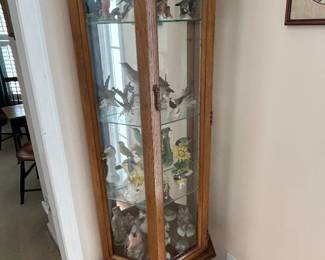 Corner Curio Cabinet w/ Porcelain Bird Figurines