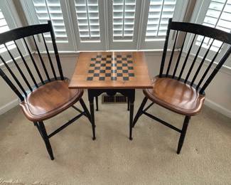 Antique Hitchcock Checkerboard Table w/ Two Chairs