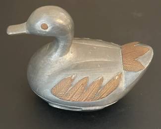Pewter Duck Figurine w/ Inlay Feathers
