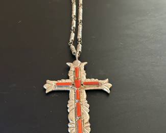 G & L Leekity Sterling Zuni Cross Necklace
