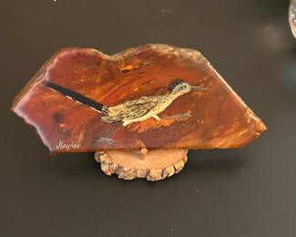 Haynes Hand-Painted Roadrunner on Polished Wood