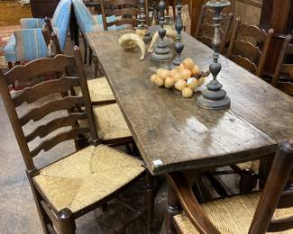 Rustic dining table made from a single log. 
