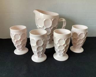 Jeanette Glass pink drink glasses & pitcher
