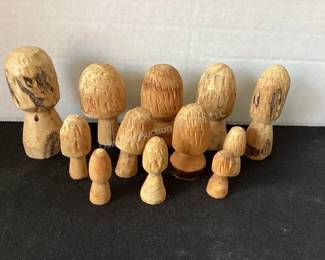 Hand carved wood mushrooms
