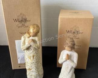 Several Willow Tree figurines, Christmas backdrops & more