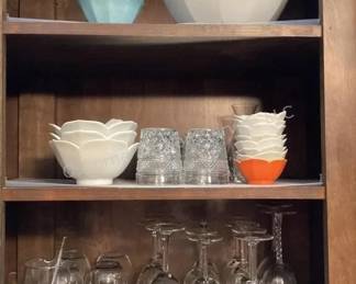 Oriental serving dishes & stemware
