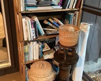 Bookshelf, books, plant pedestal & more