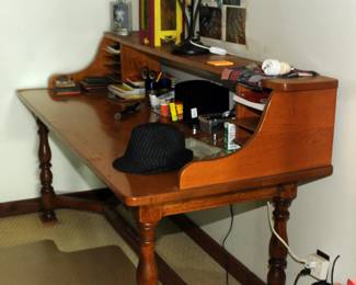 Large Vintage Desk with Stretcher Base