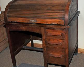 Antique Student Oak Roll Top Desk