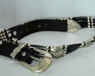 Native American Made Silver and Leather Belt