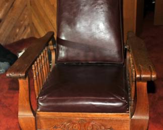 Antique Oak Morris Chair Recliner with Claw Feet 