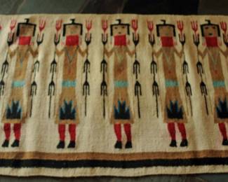 Navajo Yei Hand Woven 6 FIGURES Wool Rug - 42” W X 33” H