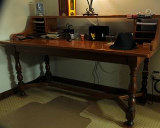 Large Vintage Desk with Stretcher Base
