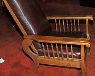 Antique Oak Morris Chair Recliner with Claw Feet 