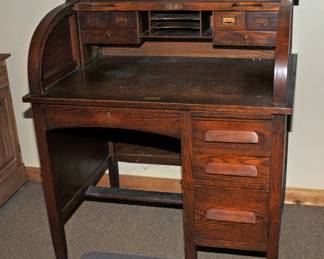 Antique Student Oak Roll Top Desk