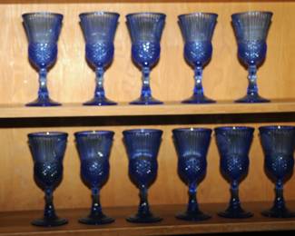 11 Cobalt Blue Thisel Stem Goblets