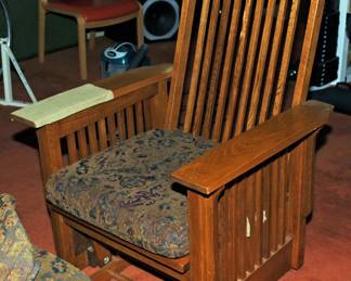 Mission / Arts & Crafts Style Platform Rocker and Ottoman 