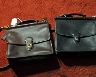 2 Vintage Coach 9927 Willis Dark and Light Brown Leather Crossbody Bags 