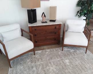 Marble top chest, pair of chairs