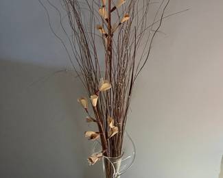 Decorative Dried Twig Arrangement in Clear Glass Vase with Curved Handle