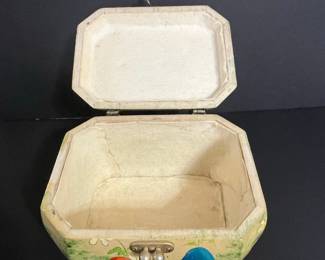 Vintage Hand-Painted Mushroom and Daisy Wooden Box Purse