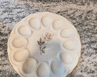 Vintage E&R American Artware Deviled Egg Plate with Rose Motif