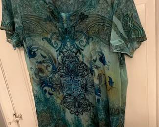 B.L.E.U. Women's Sheer Print Blouse