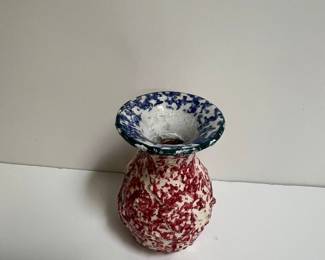 Hand-Painted Italian Ceramic Vase with Floral Appliques