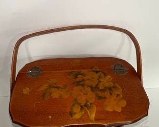 Vintage Wicker Sewing Basket with Hinged Lid